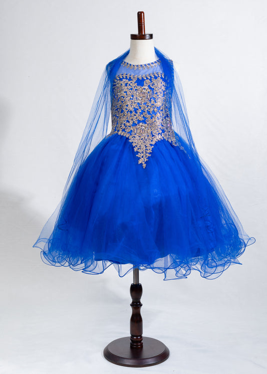 Girls Dress 08-Gold-Royal Blue
