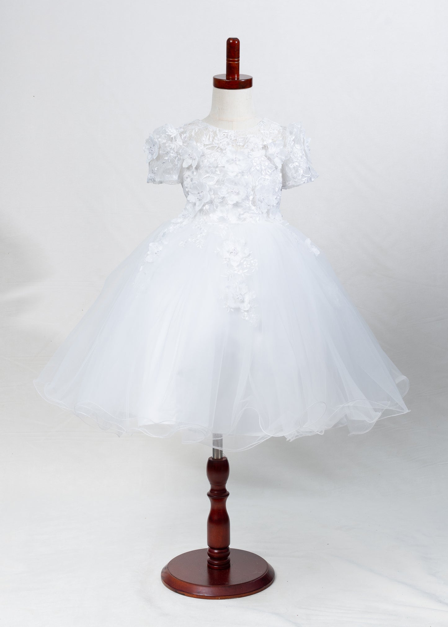 Girls Dress 16-white #3d Flower