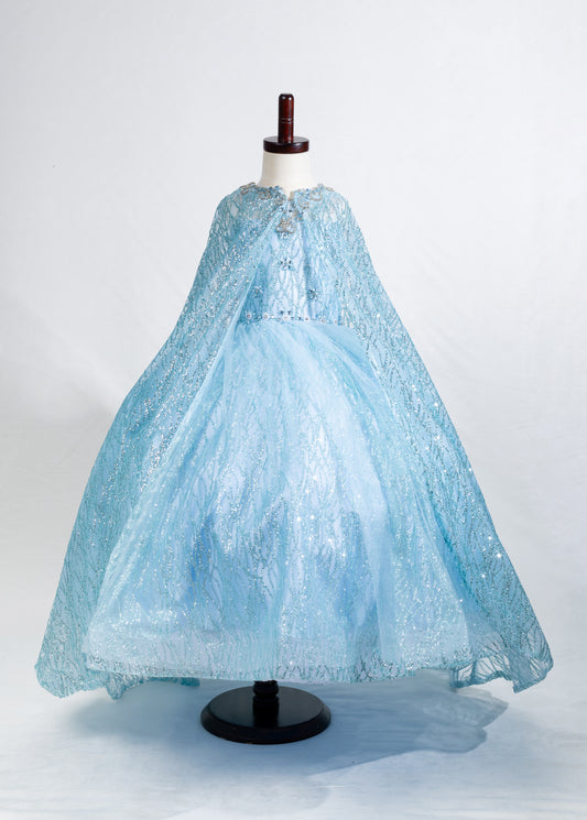 Girls Dress 03-Glitter Cape Frozen girl dress